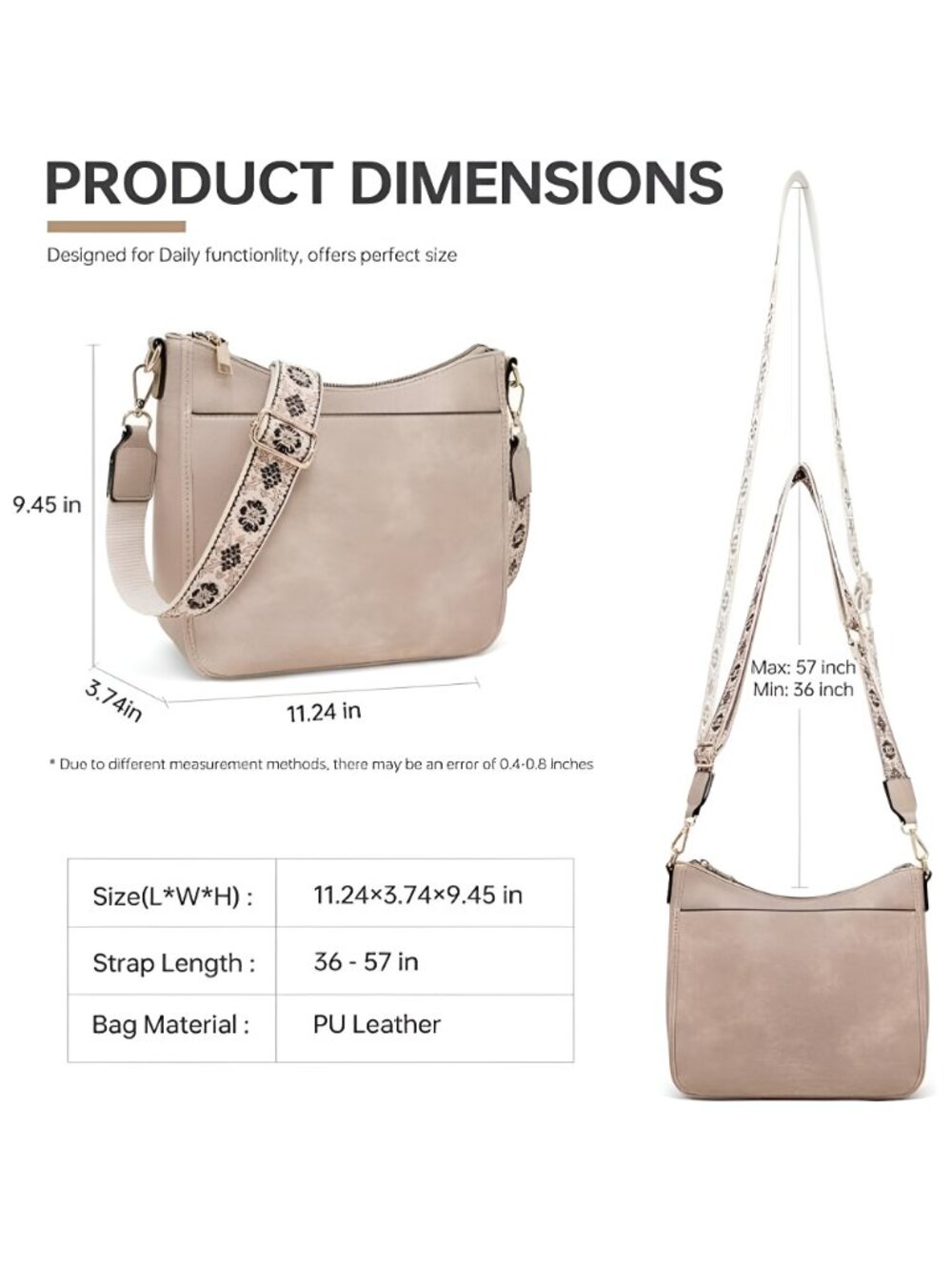 Hobo Crossbody Bag for Women, Vegan Leather Multipocket Shoulder Purse - Picture 4 of 16